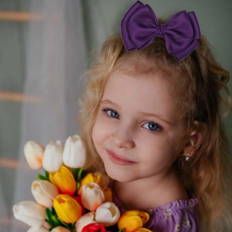 Zolyco 4.5 Inches Double Hair Bows for Women Girls Thick Ribbon Boutique Alligator Clips Hair Accessories for Older Kids Children Young Girls 2 Pcs (Deep Purple) - Image 3